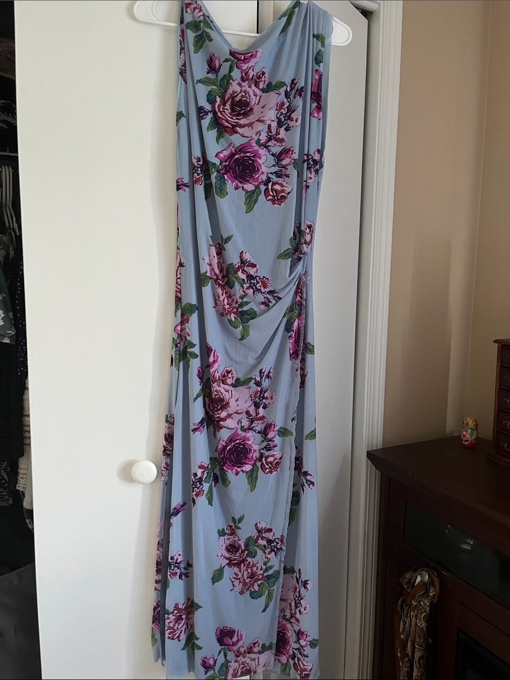 Free People Light Blue Maxi Dress with Pink Floral Print